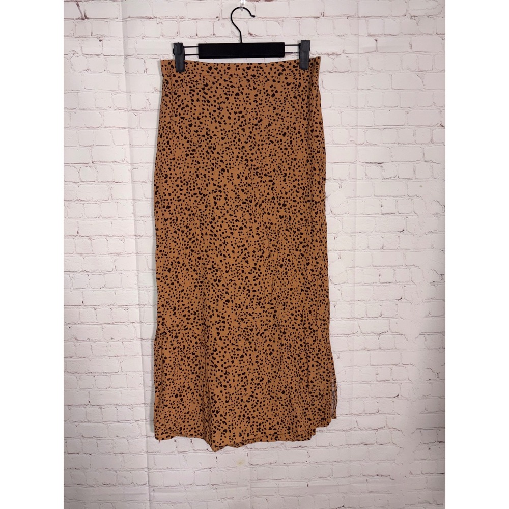 Cotton On Womens Medium‎ Tan Black Cheetah Animal Print Elastic Waist Midi Skirt